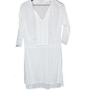 Rebecca Taylor Cotton Gauze Dress Embroidered with Tassels White Size 2